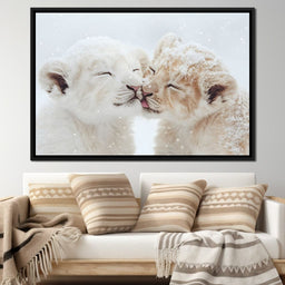 Winter Embrace Lion Cubs - NicheCanvas