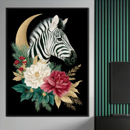 Moonlit Floral Gold Zebra - NicheCanvas