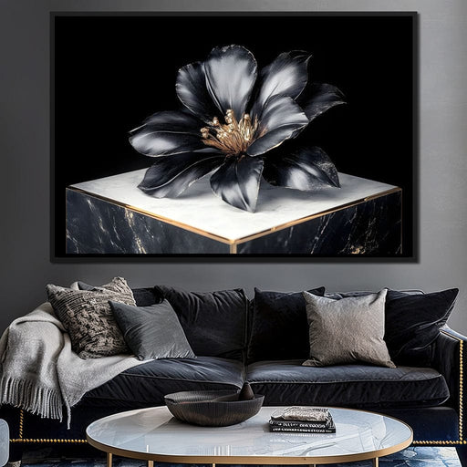 Noir Petal Elegance Burst Canvas Print