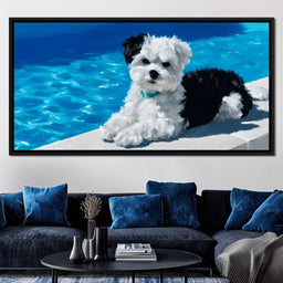 Puppy Relaxation by the Pool - NicheCanvas