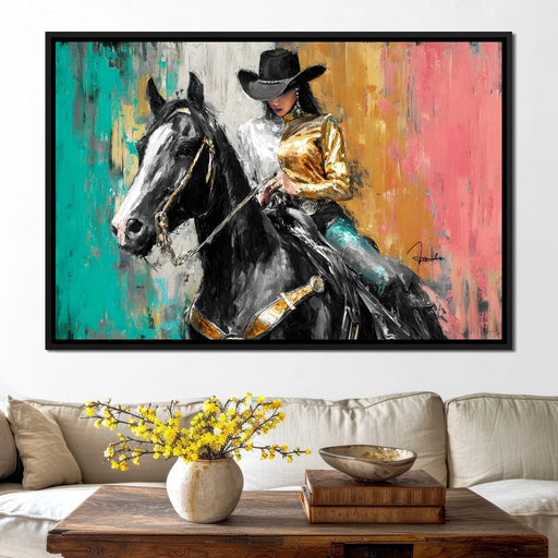 Golden Rider on Midnight Steed Canvas Print