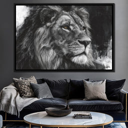 Regal Lion Monochrome Portrait - NicheCanvas