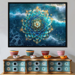 Lotus Reverie Over Ocean Waves - NicheCanvas