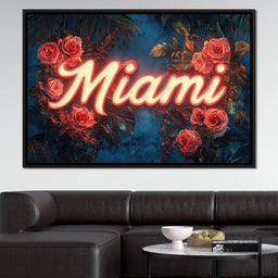 Neon Roses Miami Night Magic - NicheCanvas