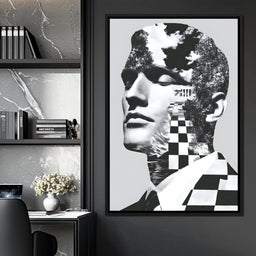 Monochrome Checkerboard Mindscape - NicheCanvas