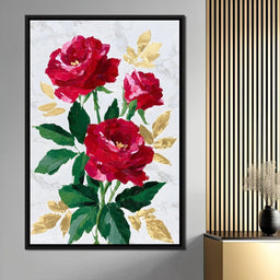 Romantic Red Roses Gold Leaf - NicheCanvas
