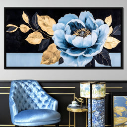 Golden Petals Blue Bloom - NicheCanvas