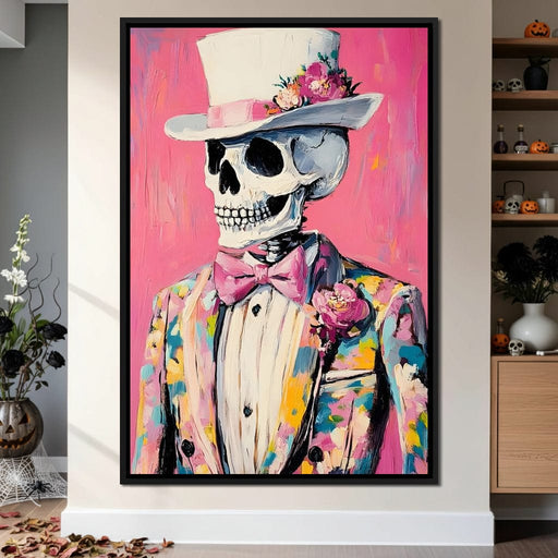 Floral Dapper Skeleton Elegance Canvas Print