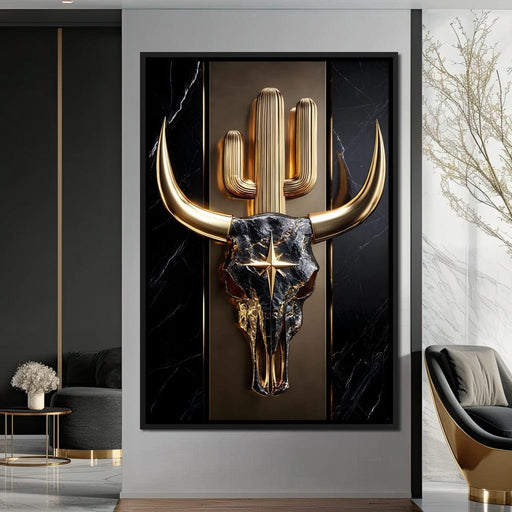 Golden Bull Skull Desert Icon Canvas Print
