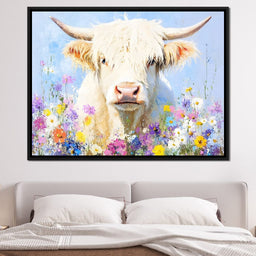 Highland Cattle Wildflowers - NicheCanvas