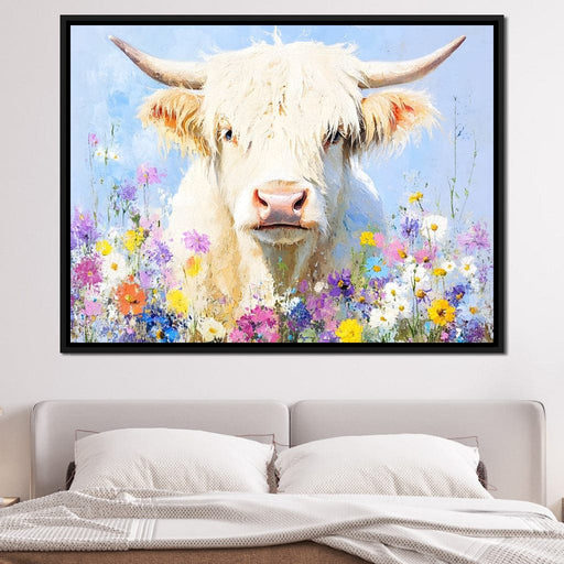 Highland Cattle Wildflowers Canvas Print