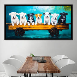 Puppy Parade on Wooden Wagon - NicheCanvas