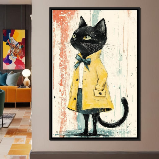 Elegant Feline in Yellow Rain Coat Canvas Print