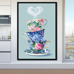 Vintage Floral Teacup Stack Delight - NicheCanvas