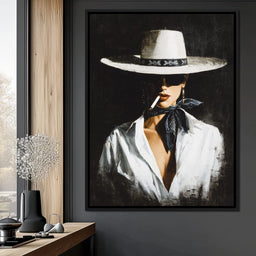 Noir Cowgirl Smoking Portrait - NicheCanvas