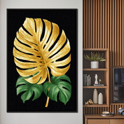 Golden Monstera Leaf Elegance - NicheCanvas
