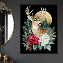 Moonlit Floral Gold Buck - NicheCanvas