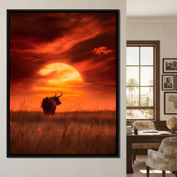 Majestic Bull Sunset Reverie - NicheCanvas