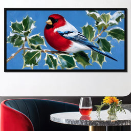 Radiant Finch on Holly Branch - NicheCanvas