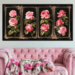 Gilded Panels of Pressed Garden Roses - NicheCanvas