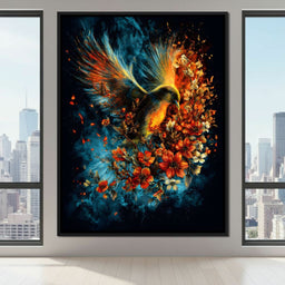Flaming Phoenix Floral Burst - NicheCanvas