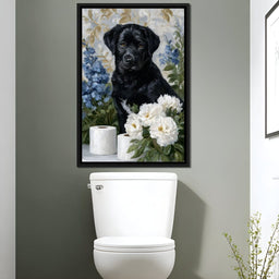 Midnight Pup Among Peony Grace - NicheCanvas