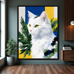 Snowy Feline Golden Eye Portrait - NicheCanvas