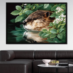 Beaver Reflection by the Lake - NicheCanvas
