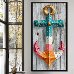 Golden Dotted Nautical Anchor - NicheCanvas
