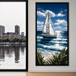 Sailboat Journey Over Turquoise Sea - NicheCanvas
