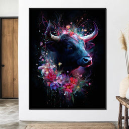 Cosmic Floral Bull Radiance - NicheCanvas