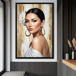 Golden Lotus Beauty Portrait - NicheCanvas