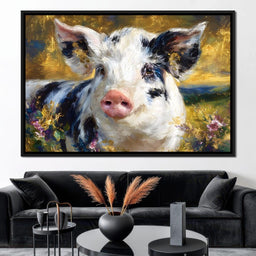 Golden Meadow Piglet Portrait - NicheCanvas
