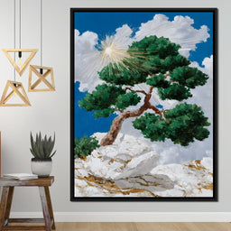 Sunlit Pine on White Cliff - NicheCanvas