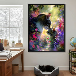 Gentle Cats Nuzzle Floral Dream - NicheCanvas