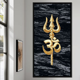 Golden Om Trishul Emblem - NicheCanvas