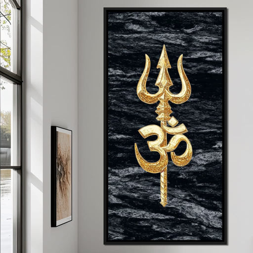 Golden Om Trishul Emblem Canvas Print