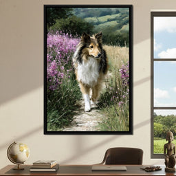 Sheltie Meadow Path Portrait - NicheCanvas