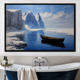 Silent Boat on Frozen Fjord - NicheCanvas