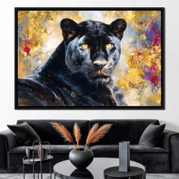 Golden Aura Black Panther Portrait - NicheCanvas
