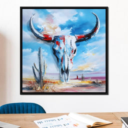 Desert Longhorn Skull Sunrise - NicheCanvas