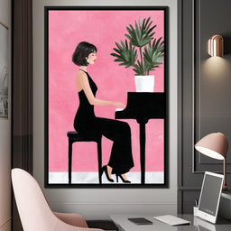 Elegant Pianist On Pink Backdrop - NicheCanvas