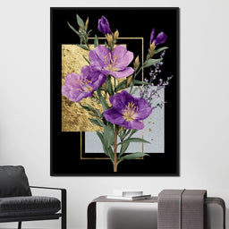 Golden Frame Violet Blossoms - NicheCanvas