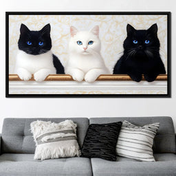 Trio of Curious Feline Friends - NicheCanvas