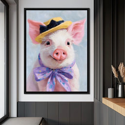 Charming Piglet With Sun Hat - NicheCanvas