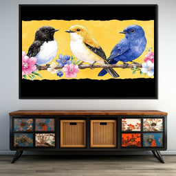 Charming Birds on Floral Branch - NicheCanvas