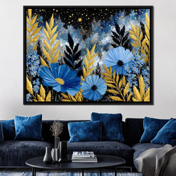 Midnight Blue Cosmos Goldleaf - NicheCanvas
