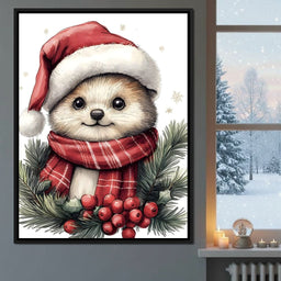 Jolly Winter Pup With Holly - NicheCanvas