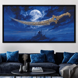 Golden Scimitar Under Full Moon - NicheCanvas