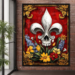 Skull Fleur De Lys and Botanical Fusion - NicheCanvas